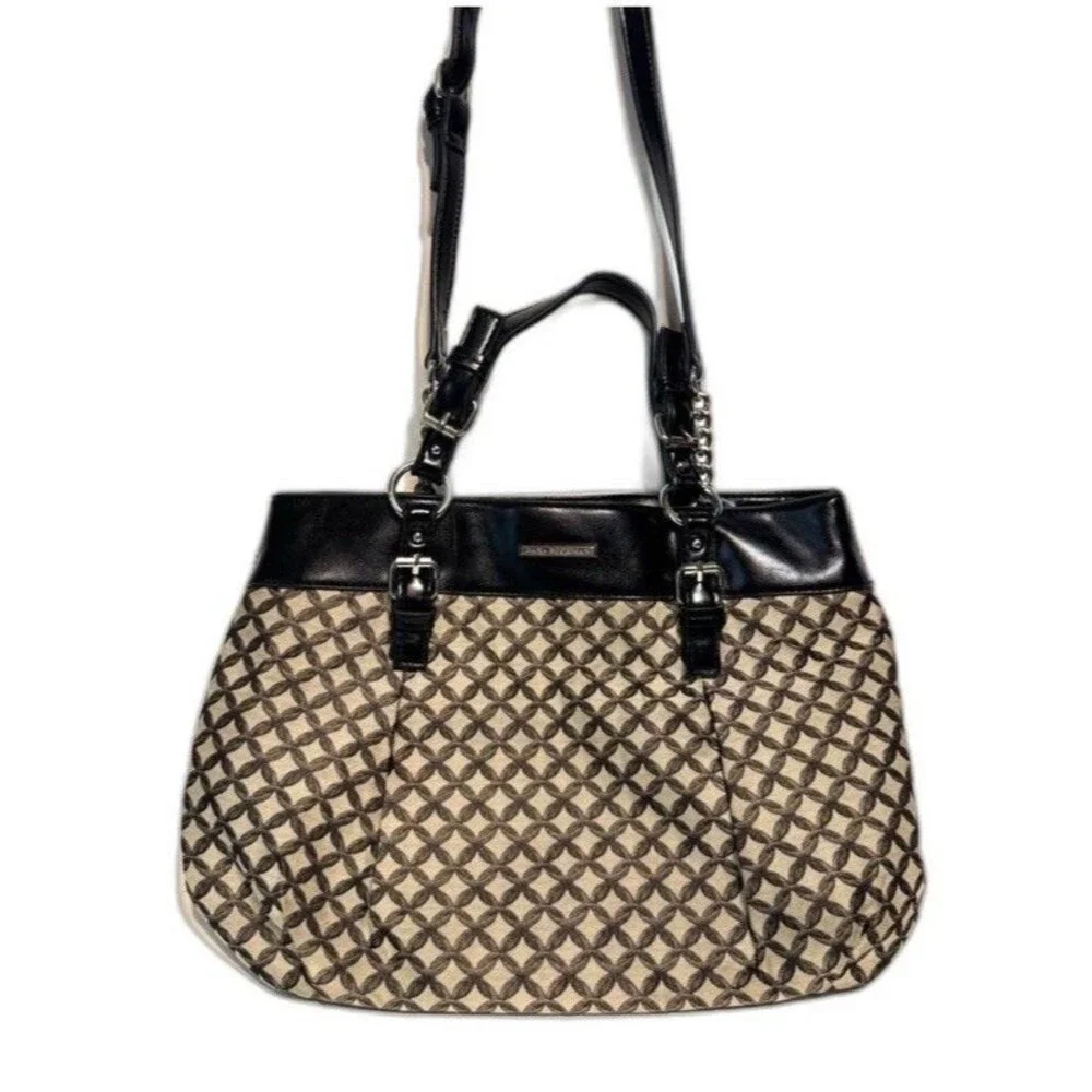 Dana Buchman Monogram Shoulder Bag Black Leather Trim Red Lining Purse